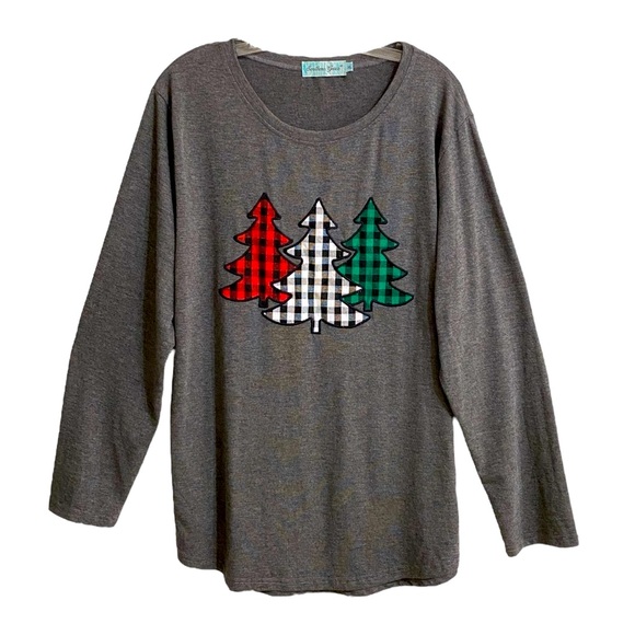 SOUTHERN GRACE Plaid Christmas 3 Tree Tee Sz XL - Picture 2 of 8